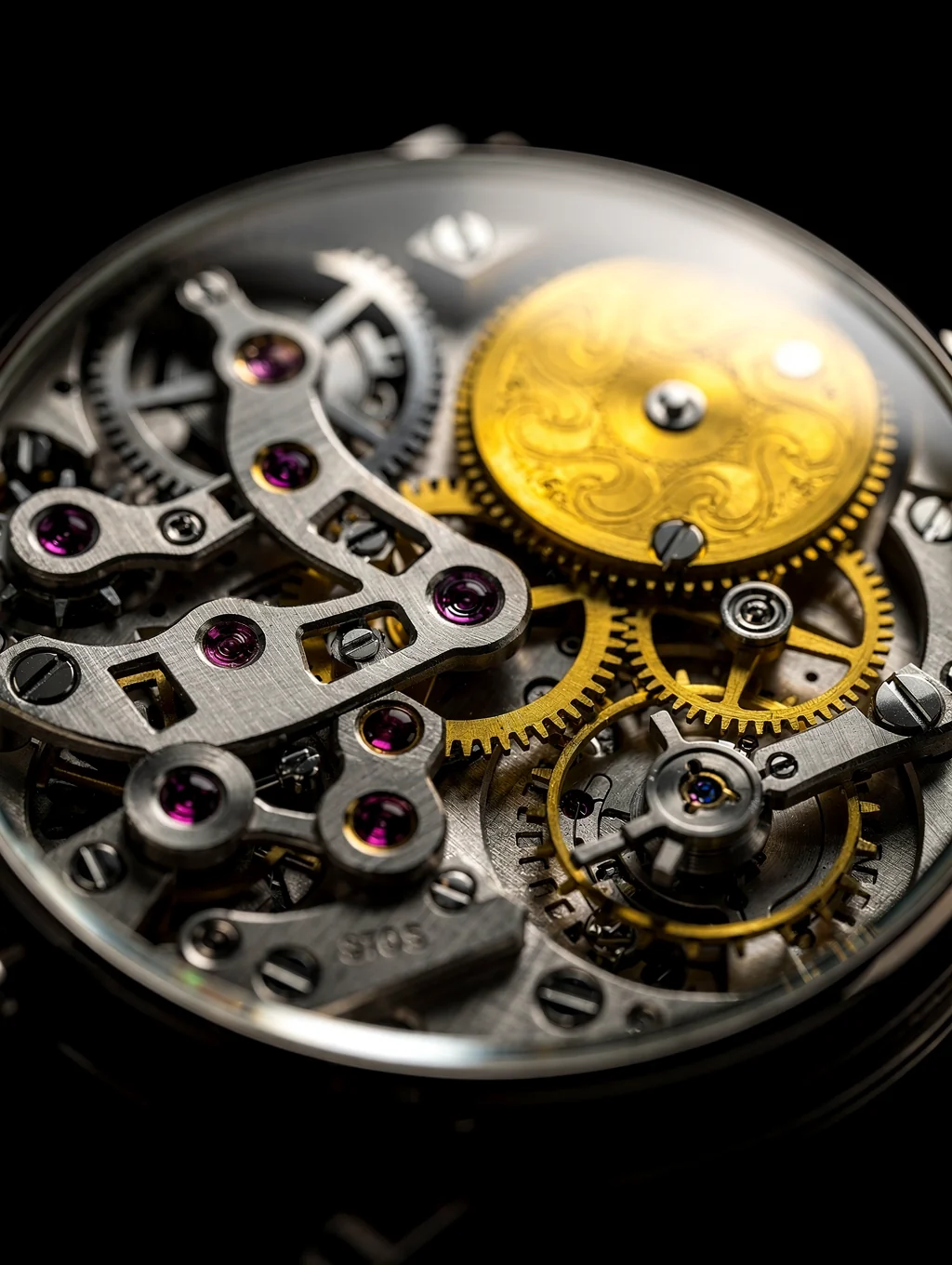 Close up of intricate brass clockwork gears