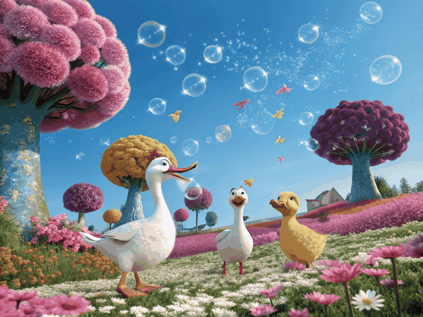 Whimsical illustration of a goose wearing a time-traveling scarf